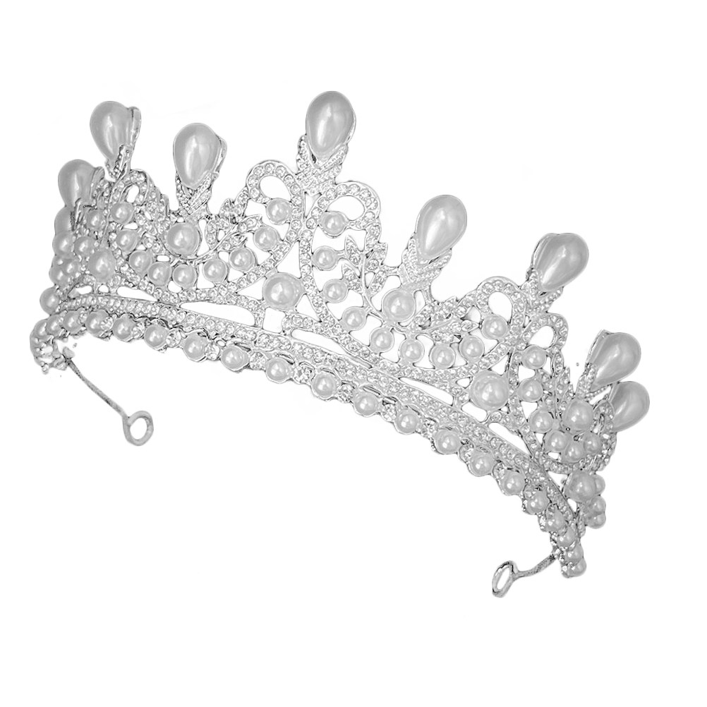 Wedding Supply Store - تاج زفاف مرصع بالأحجار الكريمة واللؤلؤ،