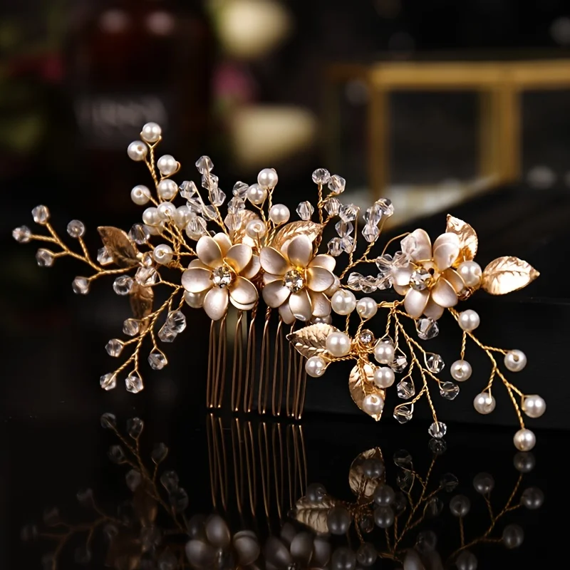 Wedding Supply Store - مشط الشعر المصنوع يدويًا باللون الذهبي